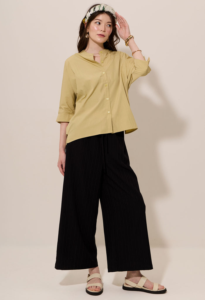 Batwing Button Down Band Collar Blouse