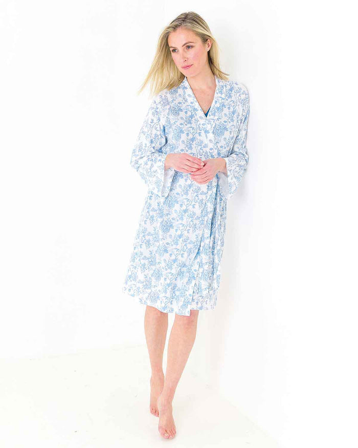 Carey Floral 3/4 Sleeve Cotton Dressing Gown - The Classic Boutique