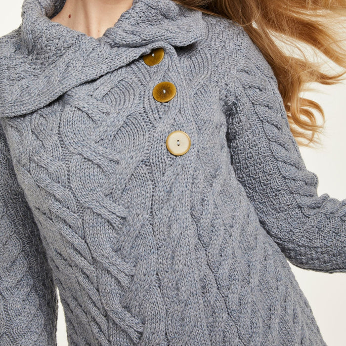 Carraig Ladies Grey Aran Cardigan