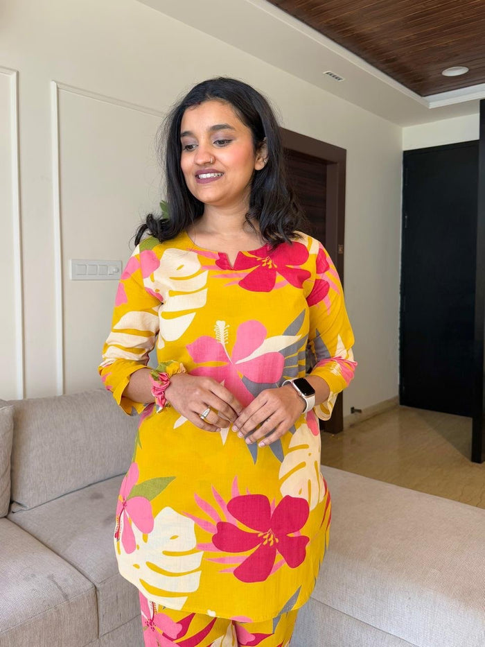 Cotton Lounge Set- Yellow Hibiscus