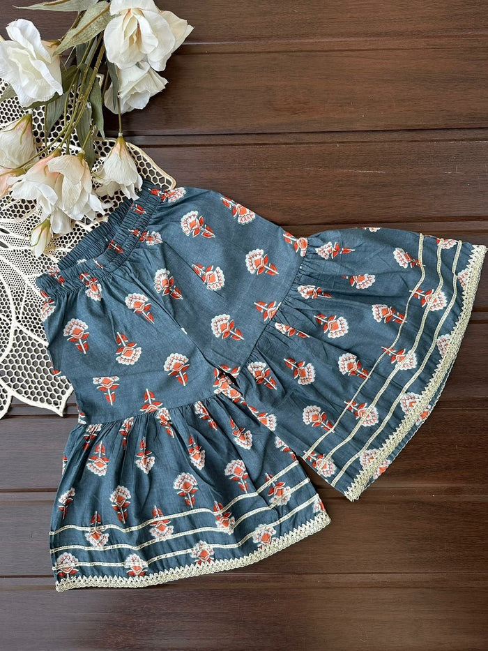 Dark Floral Front Slit Sharara Set
