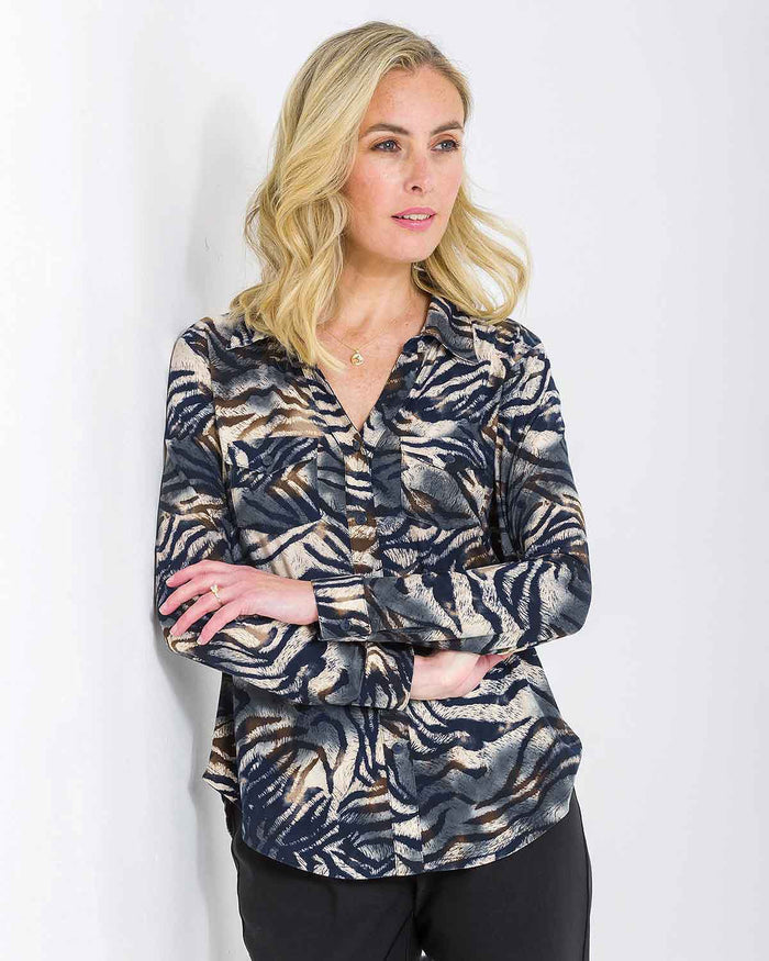 Hannah Patterned Jersey Long Sleeve Blouse - James Meade