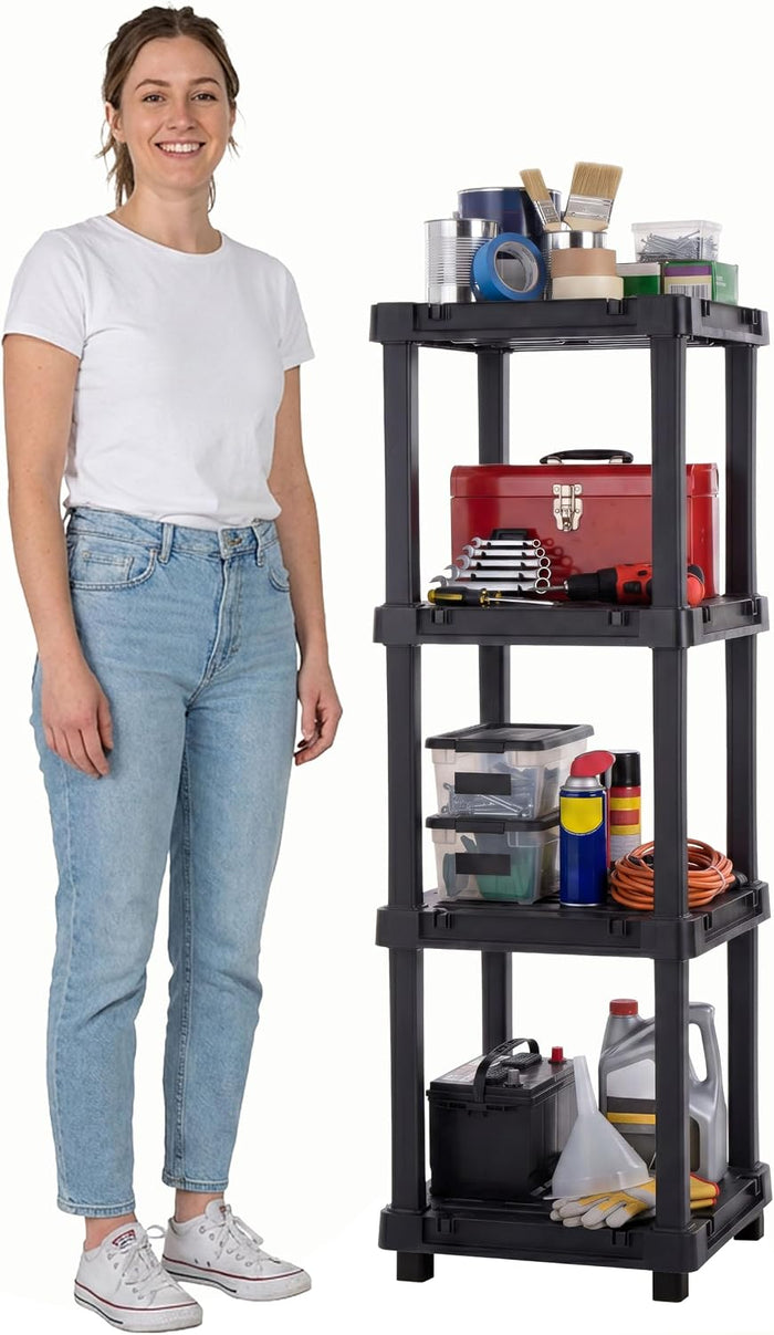 IRIS USA Plastic Storage Shelves |Made in USA| 4-Tier Square Connector