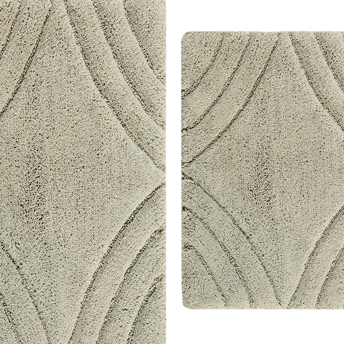 Knightsbridge Stylish And Comfortable Traditional Diamond Design 2 PC Cotton Bath Rug Set 20"x30" & 24"x40" Sage