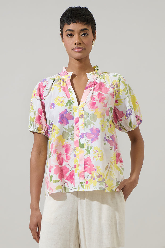 Leonie Floral Lena Split Neck Top