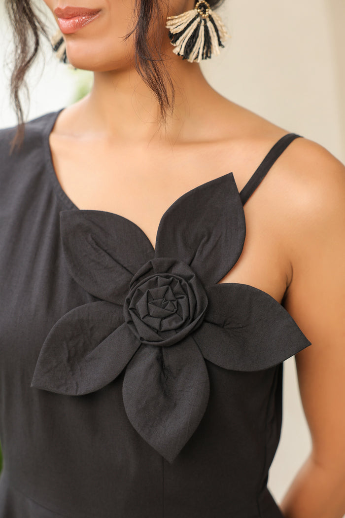 Midnight Bloom 3D Flower Dress