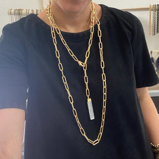 Paperclip Chain Necklace w/ Selenite Drop