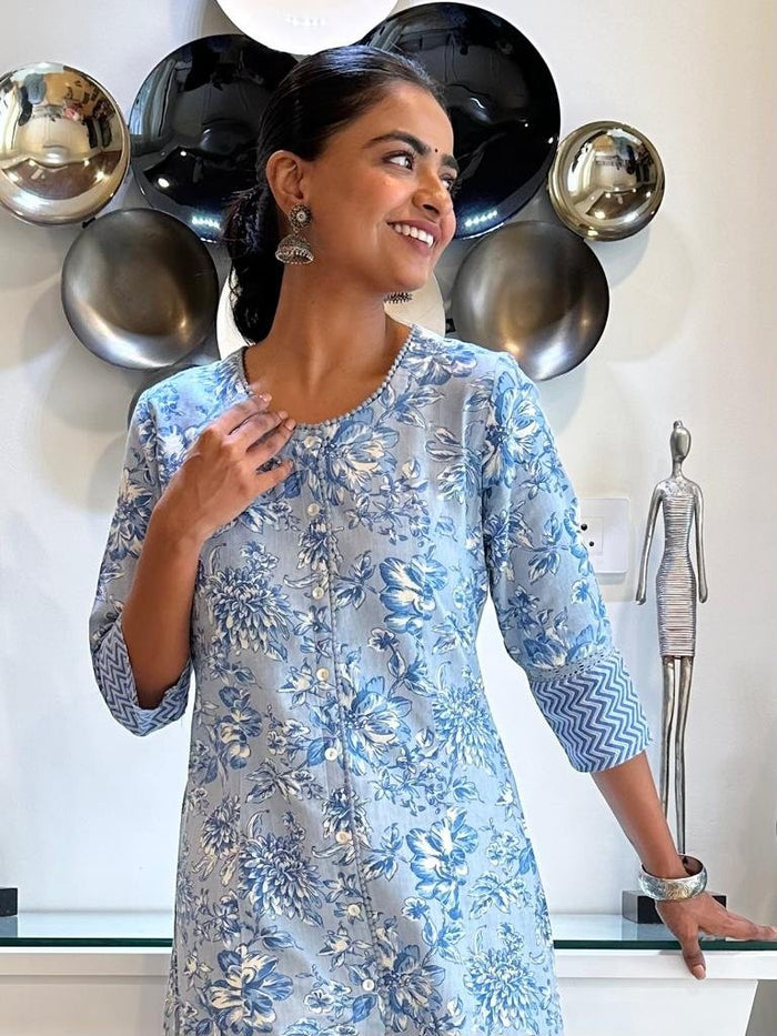 Pastel Blue Fancy A-line Kurta