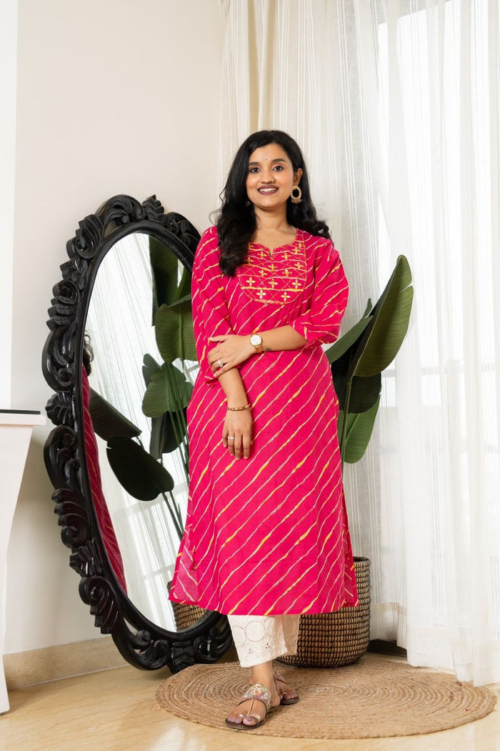 Pink Leheriya Cotton Kurti
