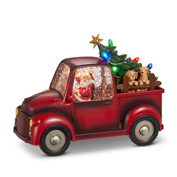 Santa and Dog in Lighted Water Truck