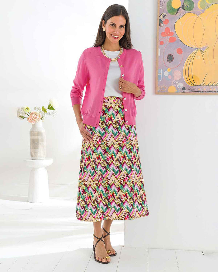 Tatiana Patterned Pure Cotton Pull On Lined Skirt - Image 4 - The Classic Boutique