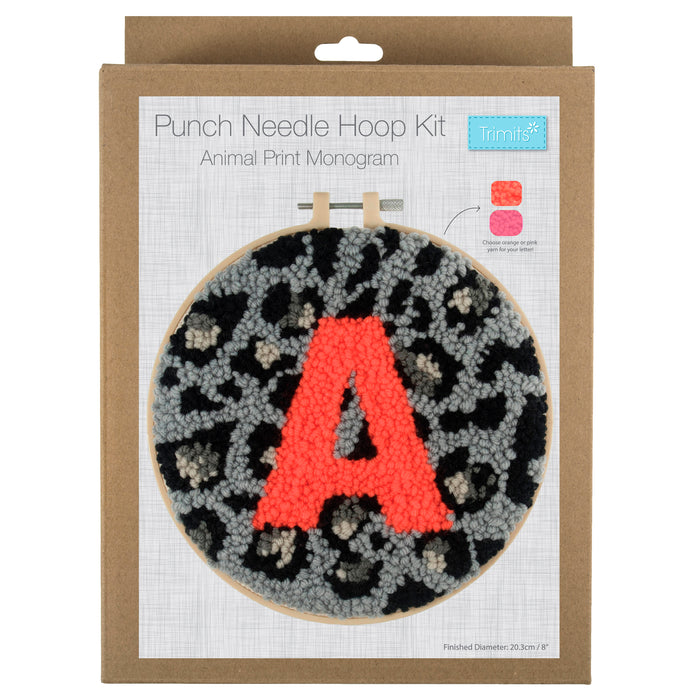 Trimits Punch Needle Kit Yarn and Hoop: Animal Print Monogram, 20.3cm Diameter, Includes Yarn, Hoop, Fabric, Punch Needle, Instructions...