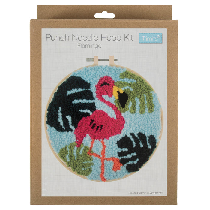 Trimits Punch Needle Kit Yarn and Hoop: Flamingo, 20.3cm Diameter, Includes Yarn, Hoop, Fabric, Punch Needle, Instructions in EN, FR, GER