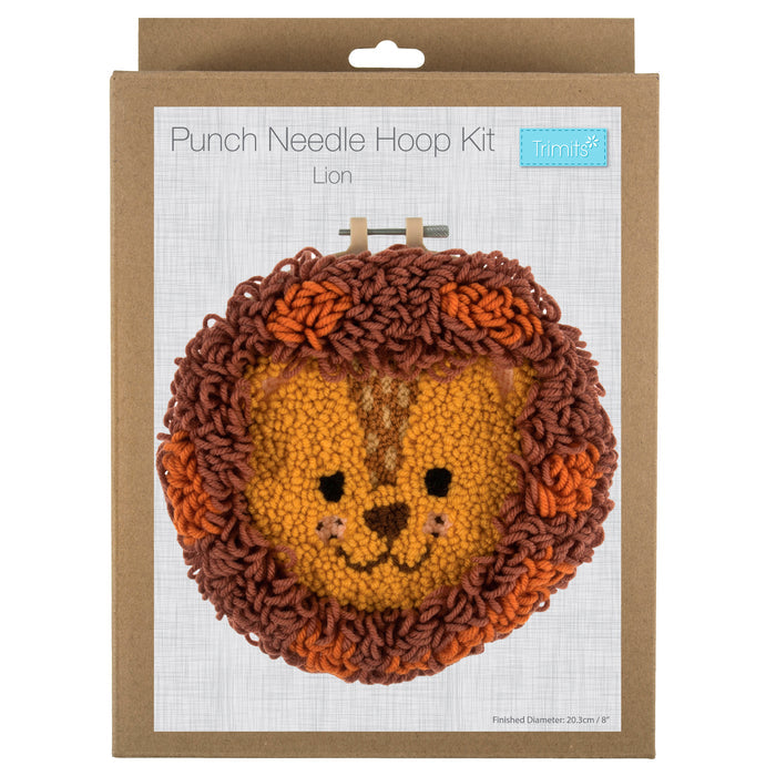 Trimits Punch Needle Kit Yarn and Hoop: Lion, 20.3cm Diameter, Includes Yarn, Hoop, Fabric, Punch Needle, Instructions in EN, FR, GER
