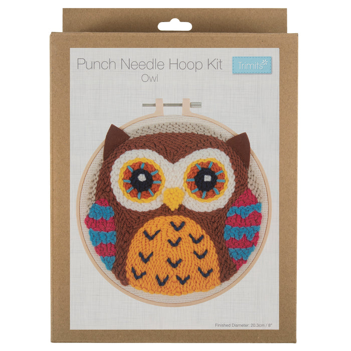 Trimits Punch Needle Kit Yarn and Hoop: Owl, 20.3cm Diameter, Includes Yarn, Hoop, Fabric, Punch Needle, Instructions in EN, FR, GER
