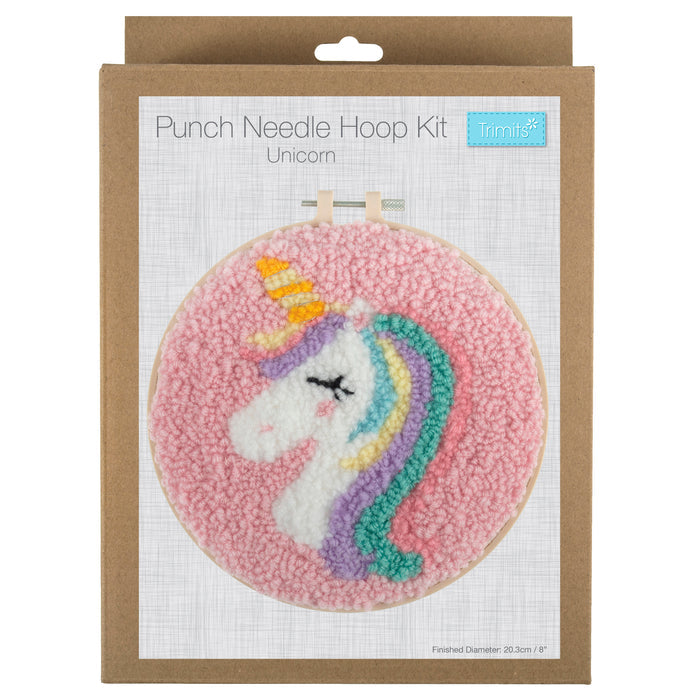 Trimits Punch Needle Kit Yarn and Hoop: Unicorn, 20.3cm Diameter, Includes Yarn, Hoop, Fabric, Punch Needle, Instructions in EN, FR, GER