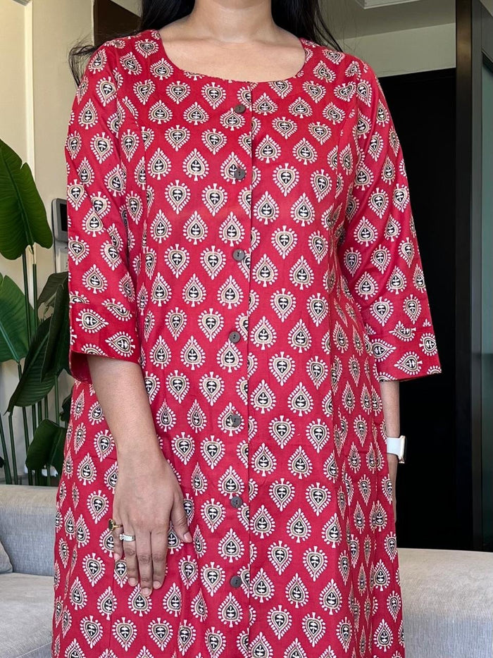Weekend A-line Cotton Flex Kurta- Red