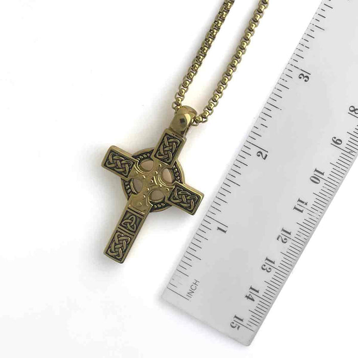 18k Gold Coated Heavy Celtic Cross Necklace Double Sided