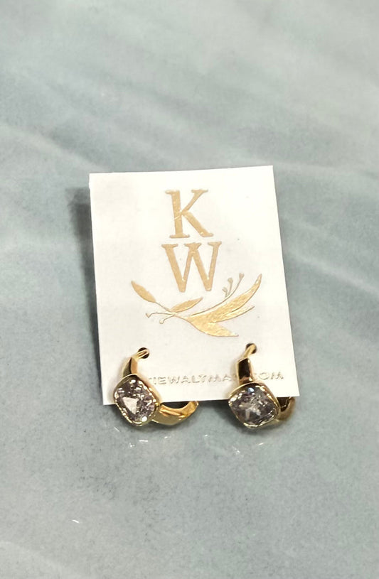 E1808 Gold Earrings-Selena Square Bezel