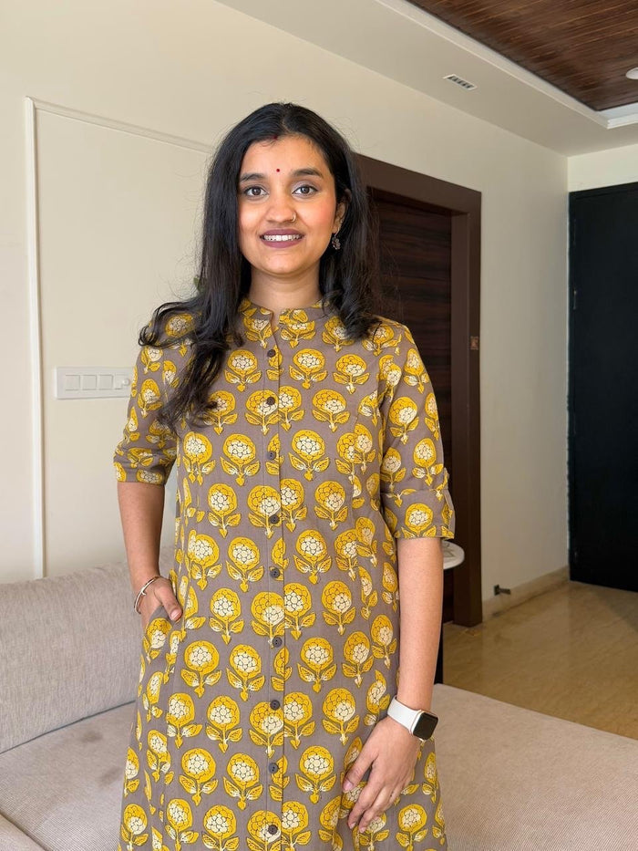 A-line Cotton Kurta- Peele Phool