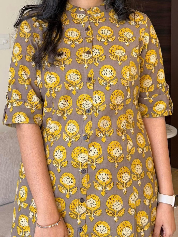 A-line Cotton Kurta- Peele Phool