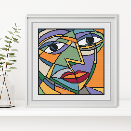 Abstract Cubism Face Cross Stitch Pattern by Peppermint Purple