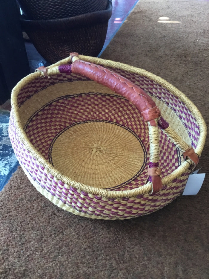 African Multi-Color Round Handled Basket