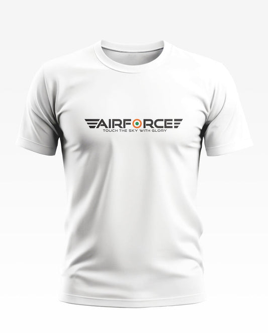 White men's t-shirt with 'AIRFORCE Touch The Sky With Glory' graphic on front