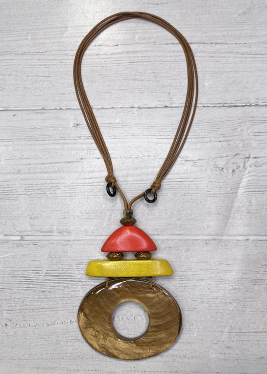 Alisha D Beige Oval Resin Pendant Necklace Adjustable Cord