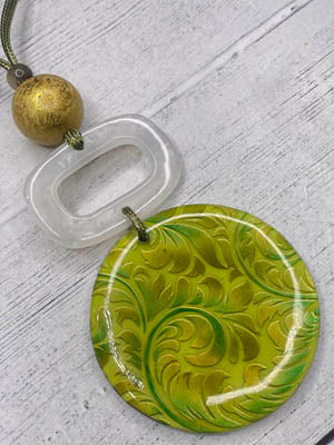 Alisha D Leaf Print Geometric Resin Pendant Necklace Lime Shade