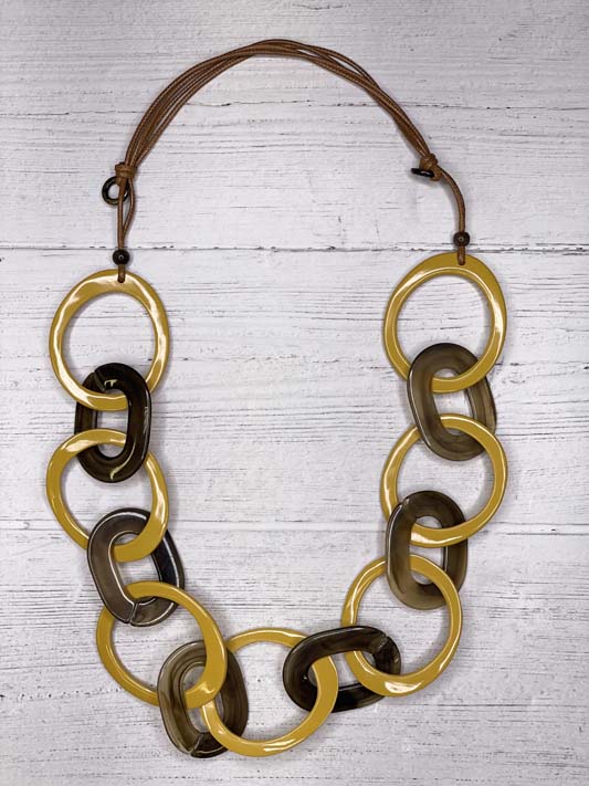Alisha D Mustard Rings Statement Necklace Adjustable Cord