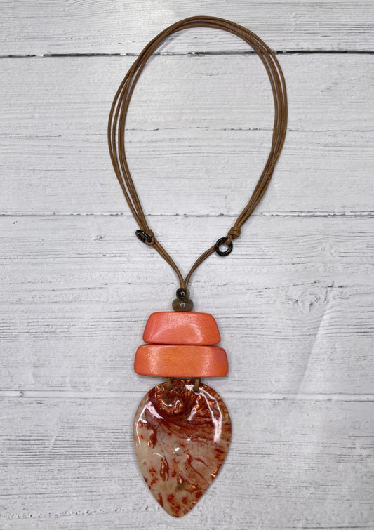 Alisha D Orange Tone Shell Pendant Necklace Adjustable Cord