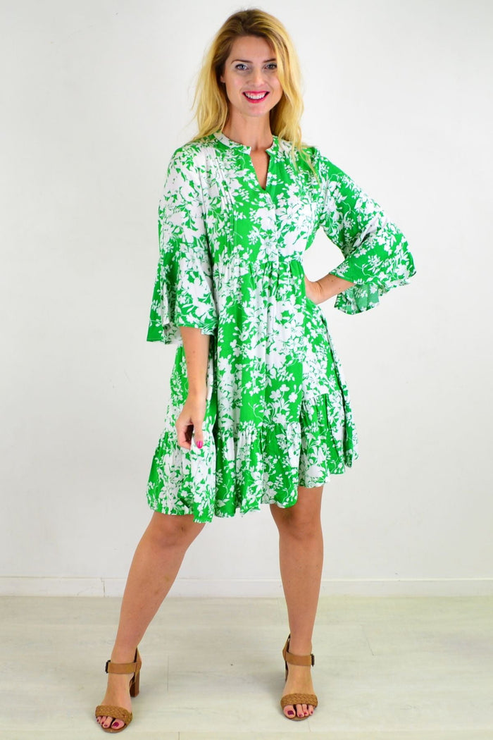 Apple green Willow Tree sweet citrus tunic dress with frill sleeves, featuring a lightweight, stylish design perfect for casual wear.