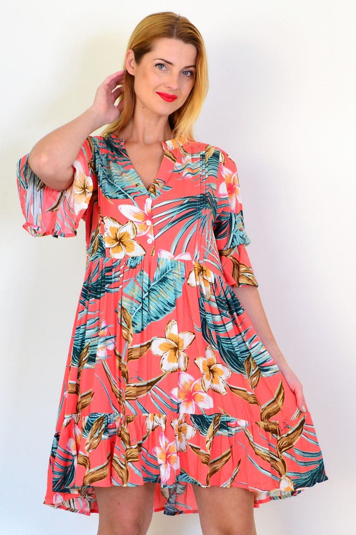 Apricot Sun Goddess boho tunic dress by I Love Tunics, featuring flowing fabric and bohemian style, shown on a model.