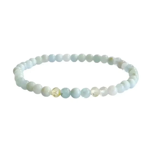 Aquamarine and citrine beaded bracelet in blue and gold, 4mm