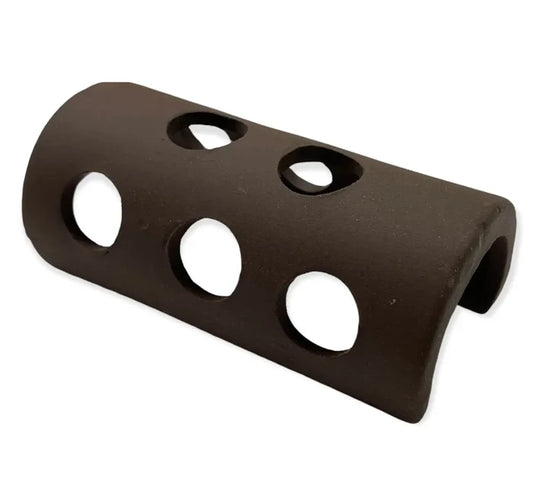 Brown curved plastic shrimp cave pipe with 3 holes for aquariums
