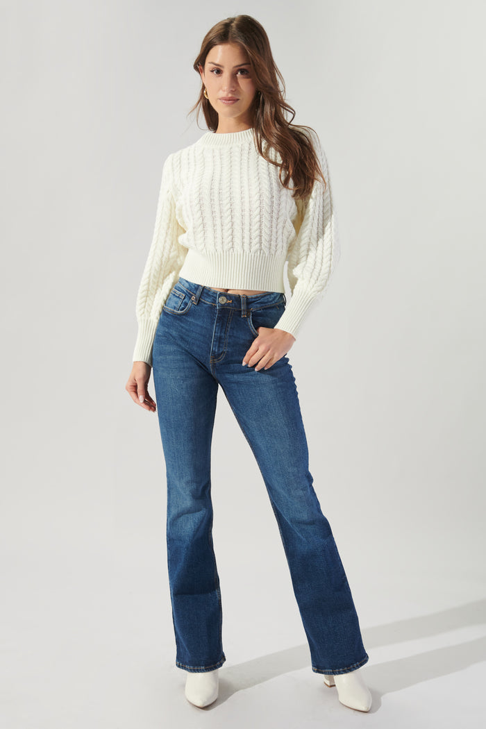 Ashtyn Cable Knit Balloon Sleeve Crop Sweater