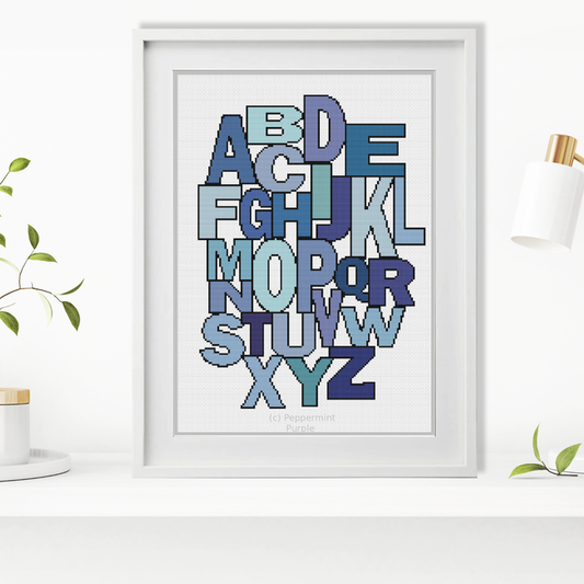 Baby boy Blue Alphabet Cross Stitch Pattern by Peppermint Purple