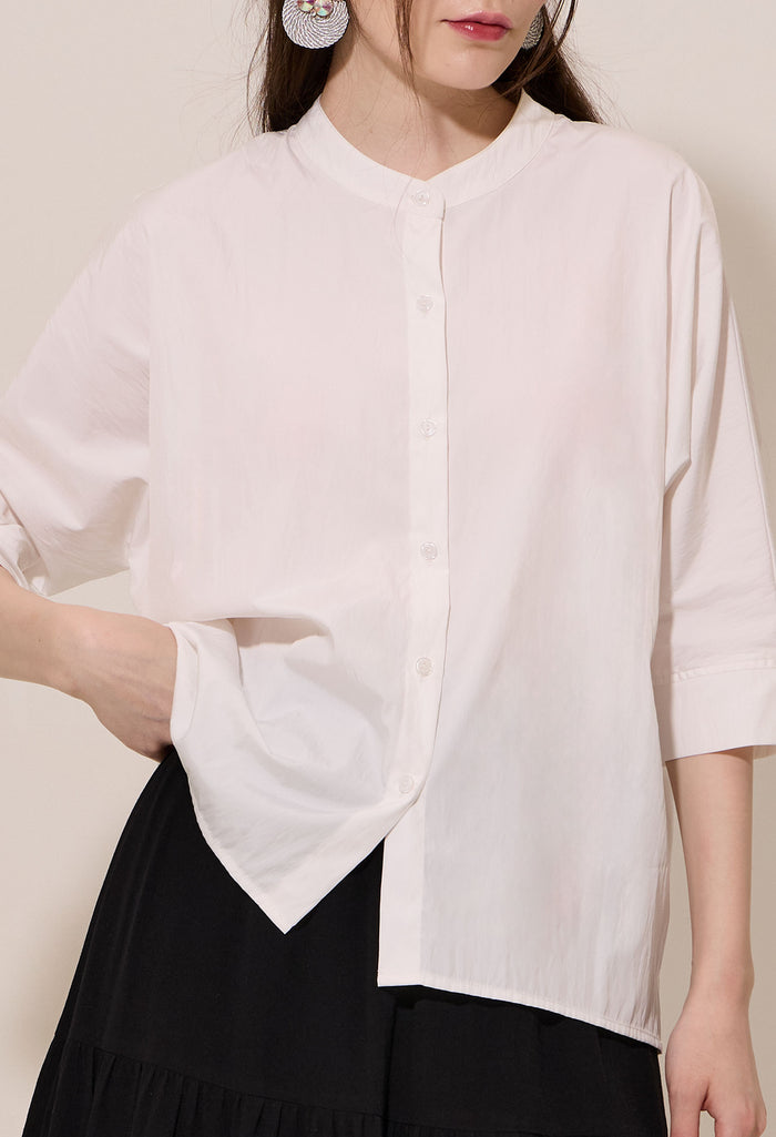 Batwing Button Down Band Collar Blouse
