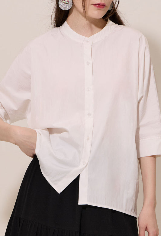 Batwing Button Down Band Collar Blouse