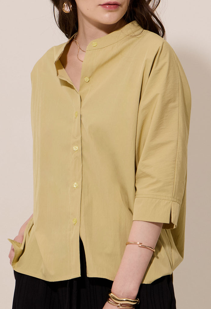Batwing Button Down Band Collar Blouse