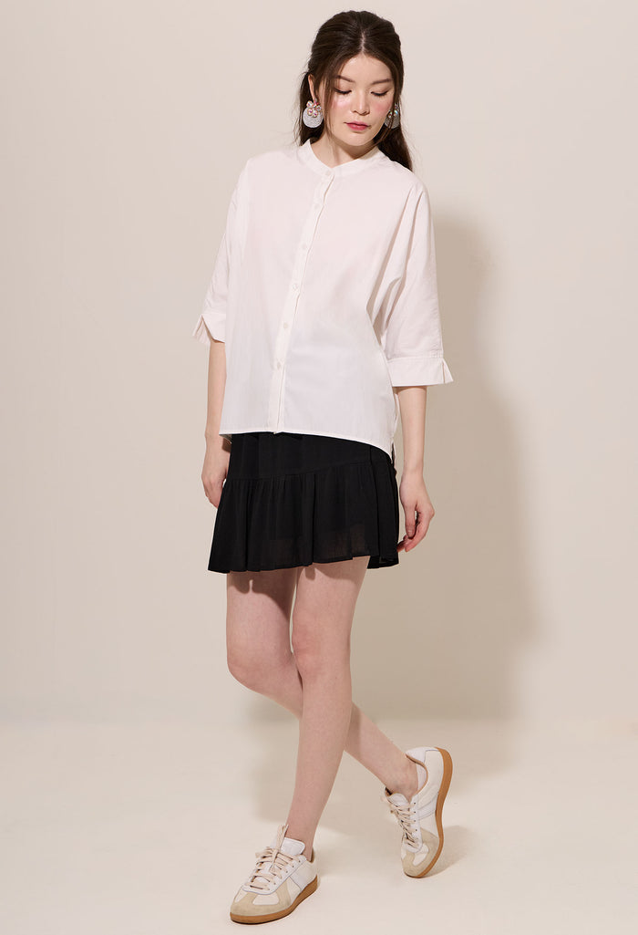 Batwing Button Down Band Collar Blouse
