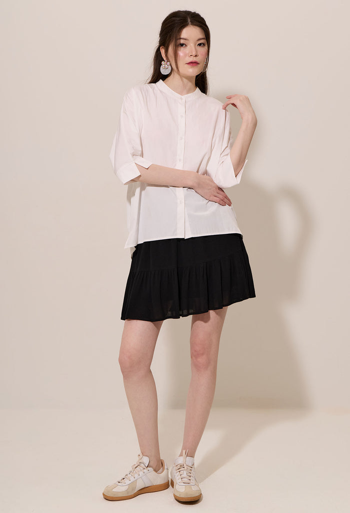Batwing Button Down Band Collar Blouse