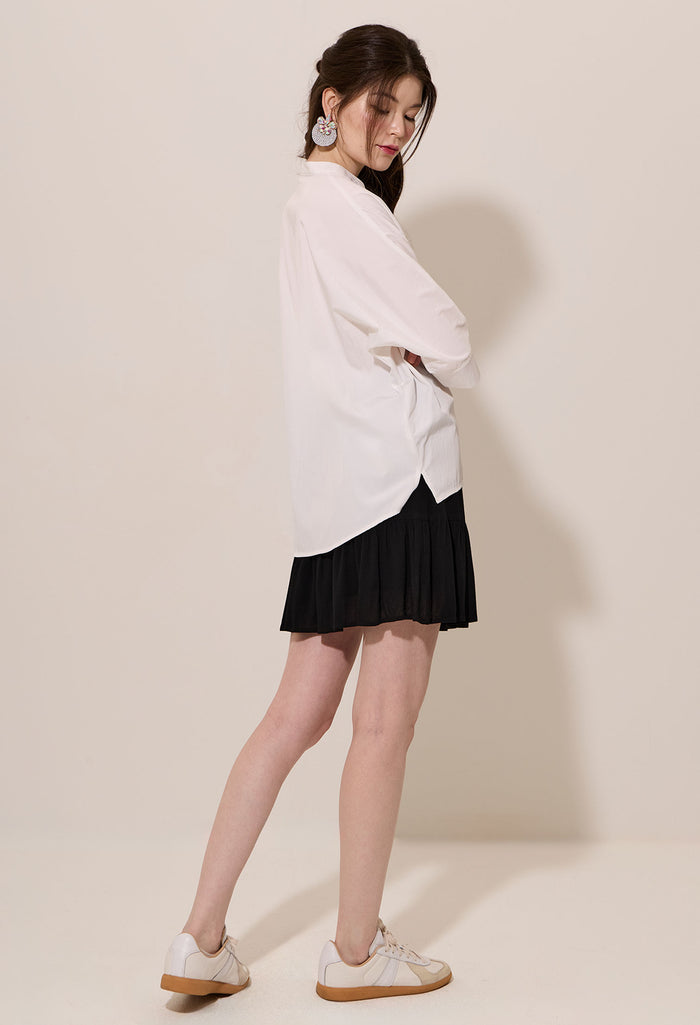 Batwing Button Down Band Collar Blouse