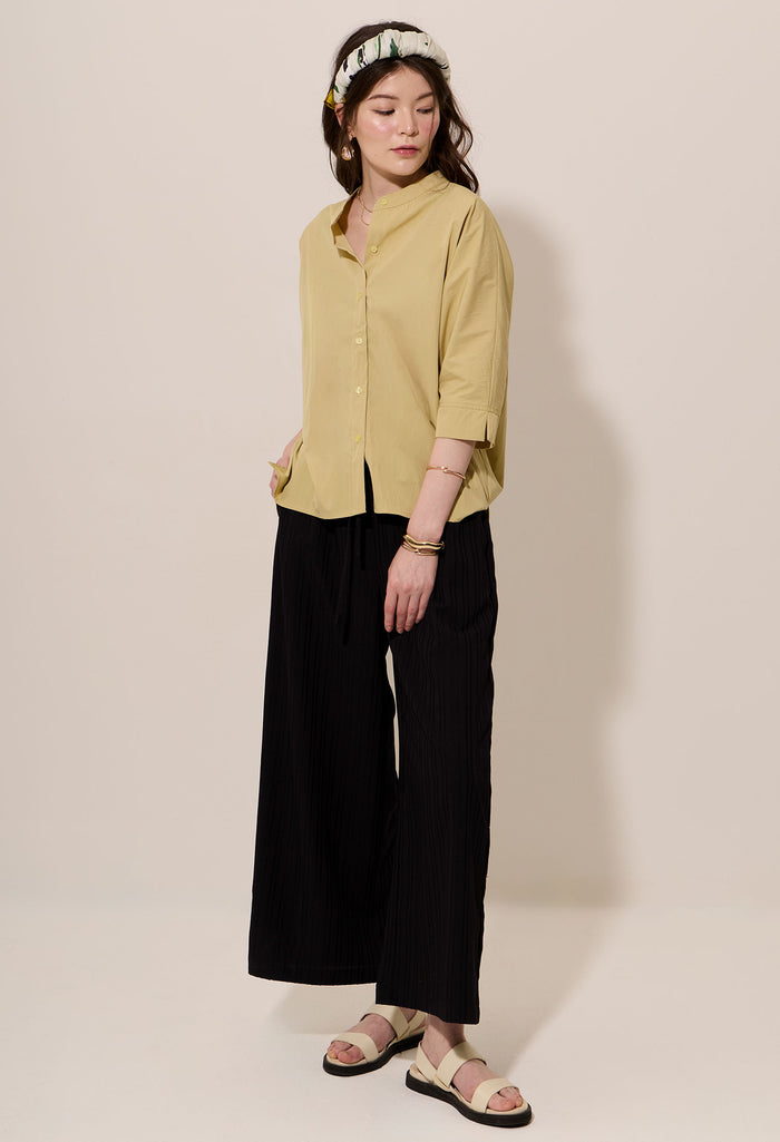 Batwing Button Down Band Collar Blouse