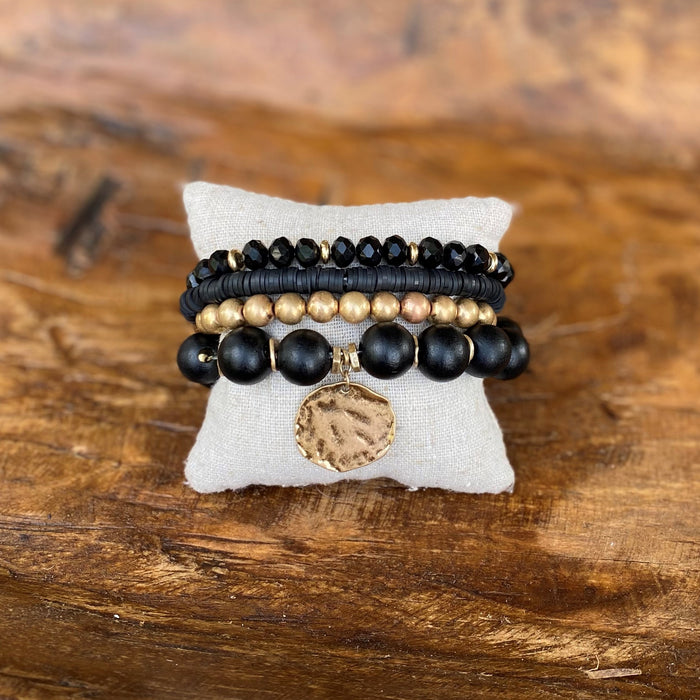 Beaded Bracelets with Gold Hammered Charm