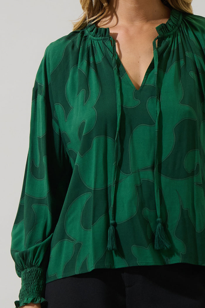 Benti Abstract Weylin Split Neck Tassel Blouse