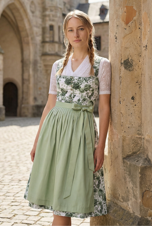 Berwin Long Dirndl 2pcs. 75cm "Blossom" green