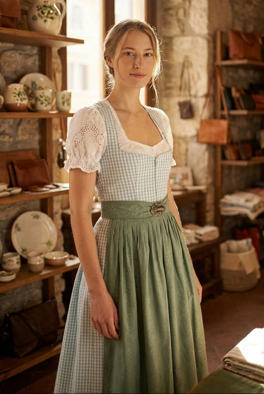 Berwin Long Dirndl 2pcs. 75cm "Terresa" blue/green