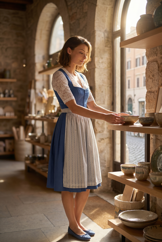 Berwin Midi Dirndl 2pcs. 60cm "Clara" blue/white